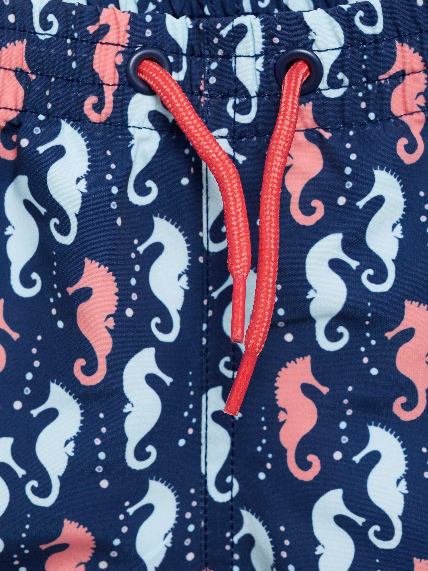Product image 4 of 4, which shows Mango Kids' Seahorse Print Swim Trunks, Navy, 12-18 months