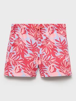 Mango Kids' Leaf Print Swim Trunks, Bright Red, Bright Red