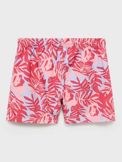 Mango Kids' Leaf Print Swim Trunks, Bright Red - view 2, Bright Red