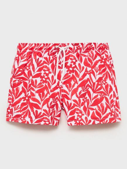 Mango Kids' Nature Print Swim Trunks, Red, Red