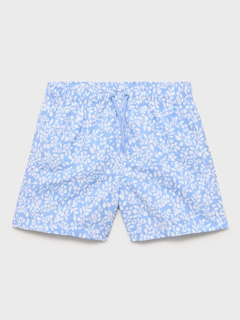 Product image 1 of 4, which shows Mango Kids' Floral Swim Trunks, Pastel Blue, 5-6 years
