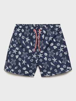 Mango Kids' Turtle Swim Shorts, Navy, Navy