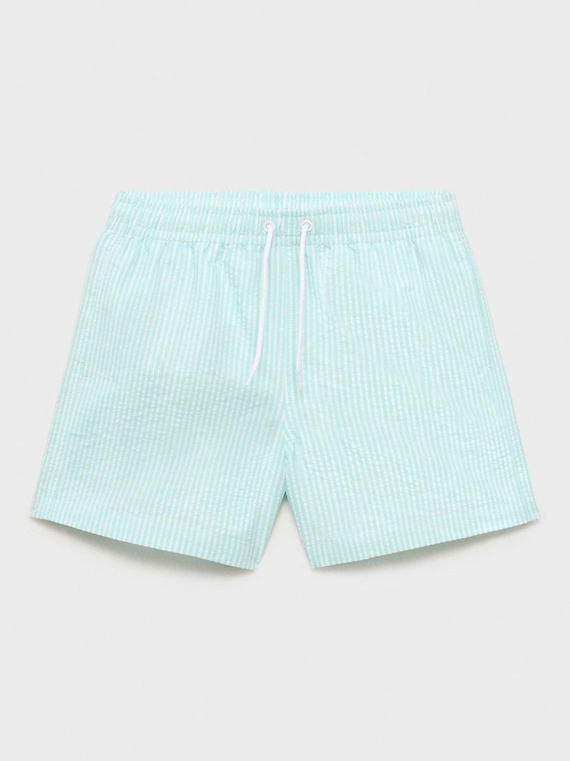 Product image 1 of 4, which shows Mango Kids' Stripe Swim Trunks, Green, 11-12 years