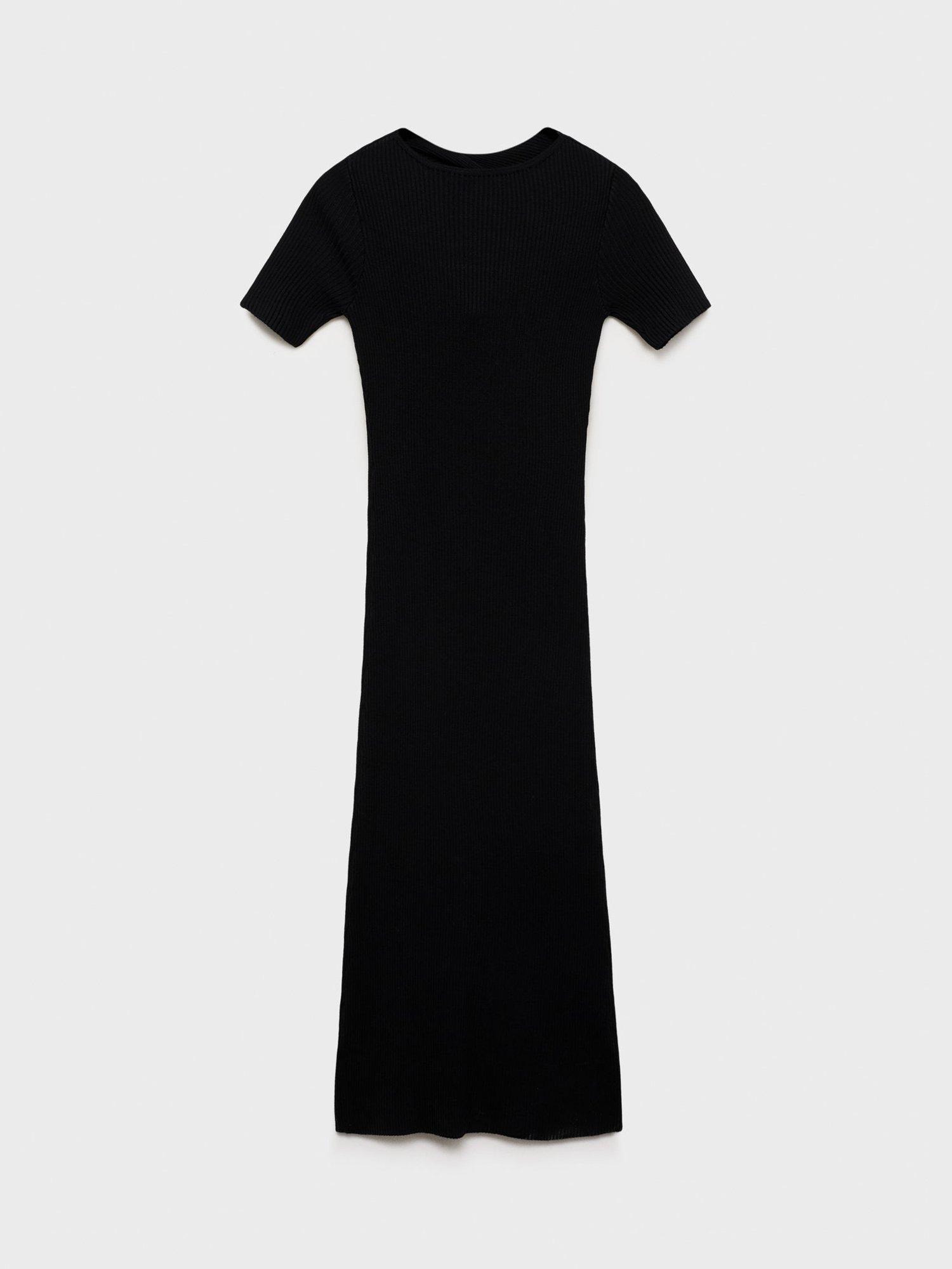 Product image 3 of 8, which shows Mango Nenufar Slit Neckline Ribbed Midi Dress, Black, 10