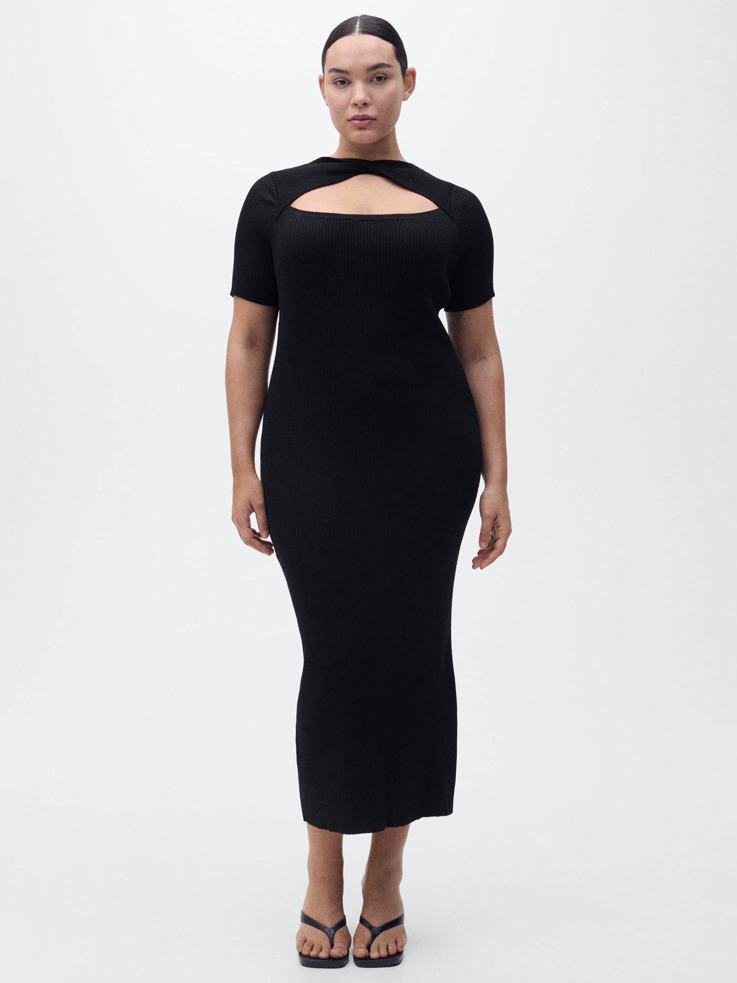 Product image 8 of 8, which shows Mango Nenufar Slit Neckline Ribbed Midi Dress, Black, 10