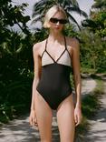 Mango Max Crochet Applique Swimsuit, Black, Black