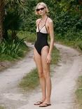 Mango Max Crochet Applique Swimsuit, Black, Black