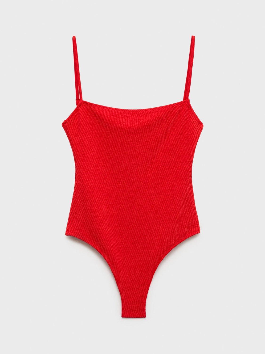 Product image 3 of 6, which shows Mango Mara Rib Knit Swimsuit, Red, L