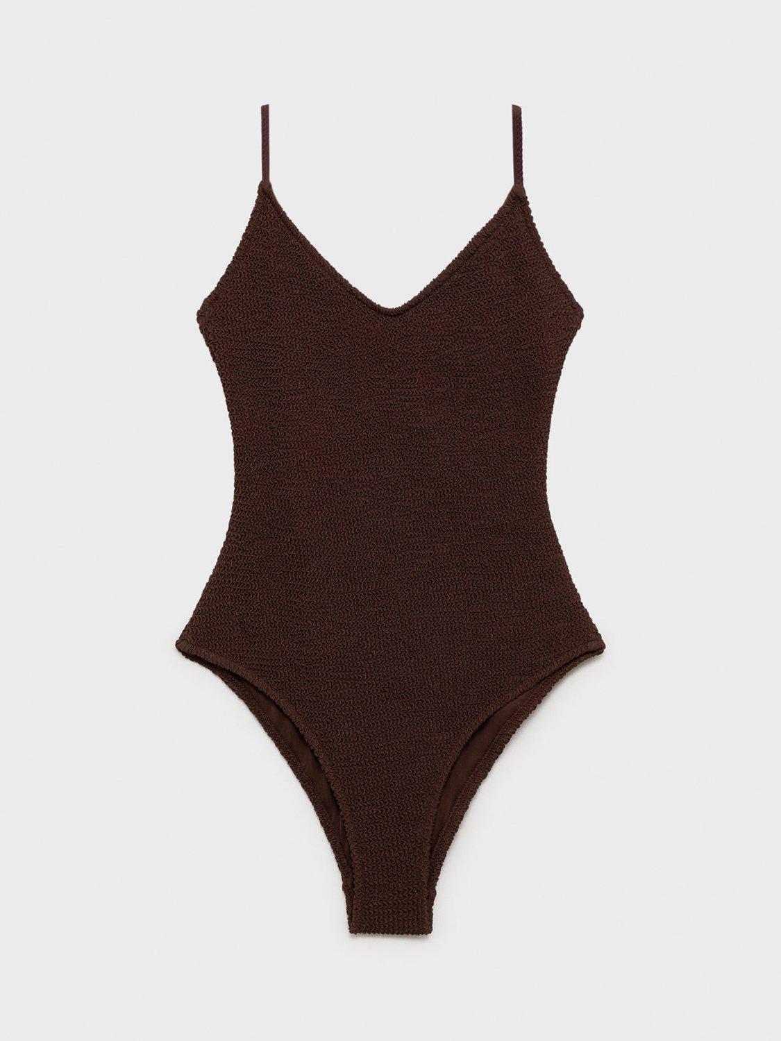 Product image 3 of 7, which shows Mango Ocean Rib Knit Swimsuit, Dark Brown, L