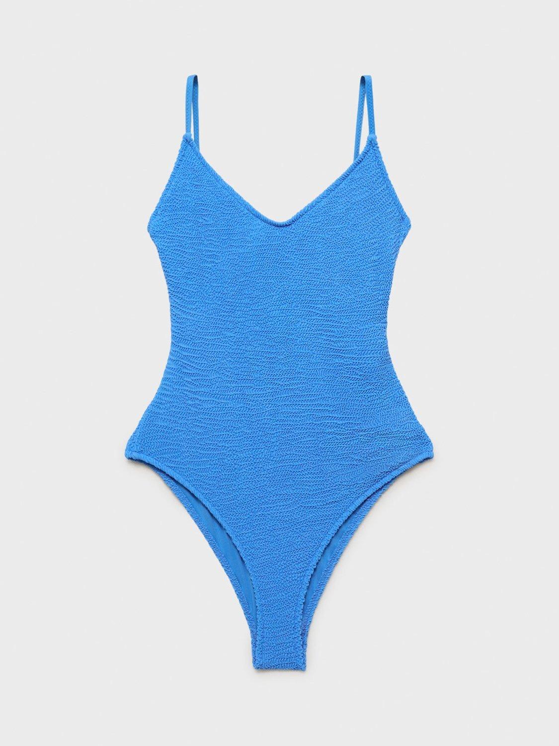 Product image 3 of 7, which shows Mango Ocean Textured Swimsuit, Pastel Blue, L