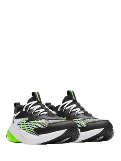 Under Armour Kids' BGS Scramjet 7 Leather Running Trainers, White/Green/Black - view 2, White/Green/Black
