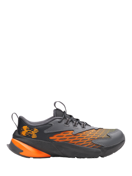 Under Armour Kids' BPS Scramjet 7 Leather Running Trainers, Anthracite/Orange, Anthracite/Orange