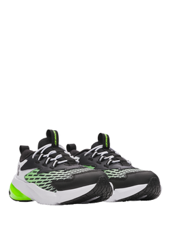 Under Armour Kids' BPS Scramjet 7 Leather Running Trainers, White/Green/Black - view 2, White/Green/Black