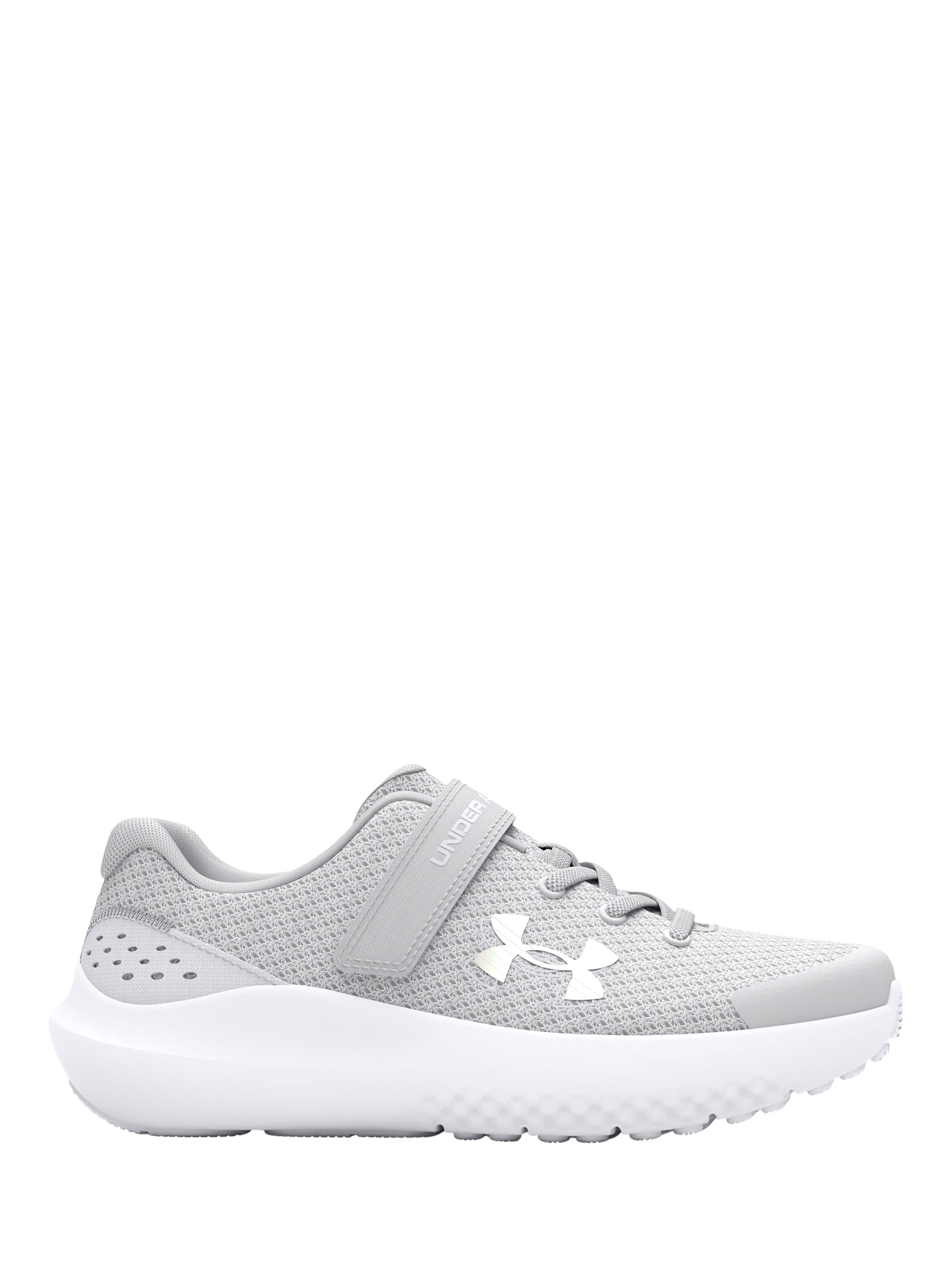 Product image 1 of 5, which shows Under Armour Kids' GPS Surge 4 Mesh Trainers, Gray/White, 1