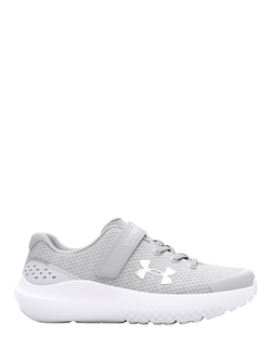 Under Armour Kids' GPS Surge 4 Mesh Trainers, Gray/White, Gray/White