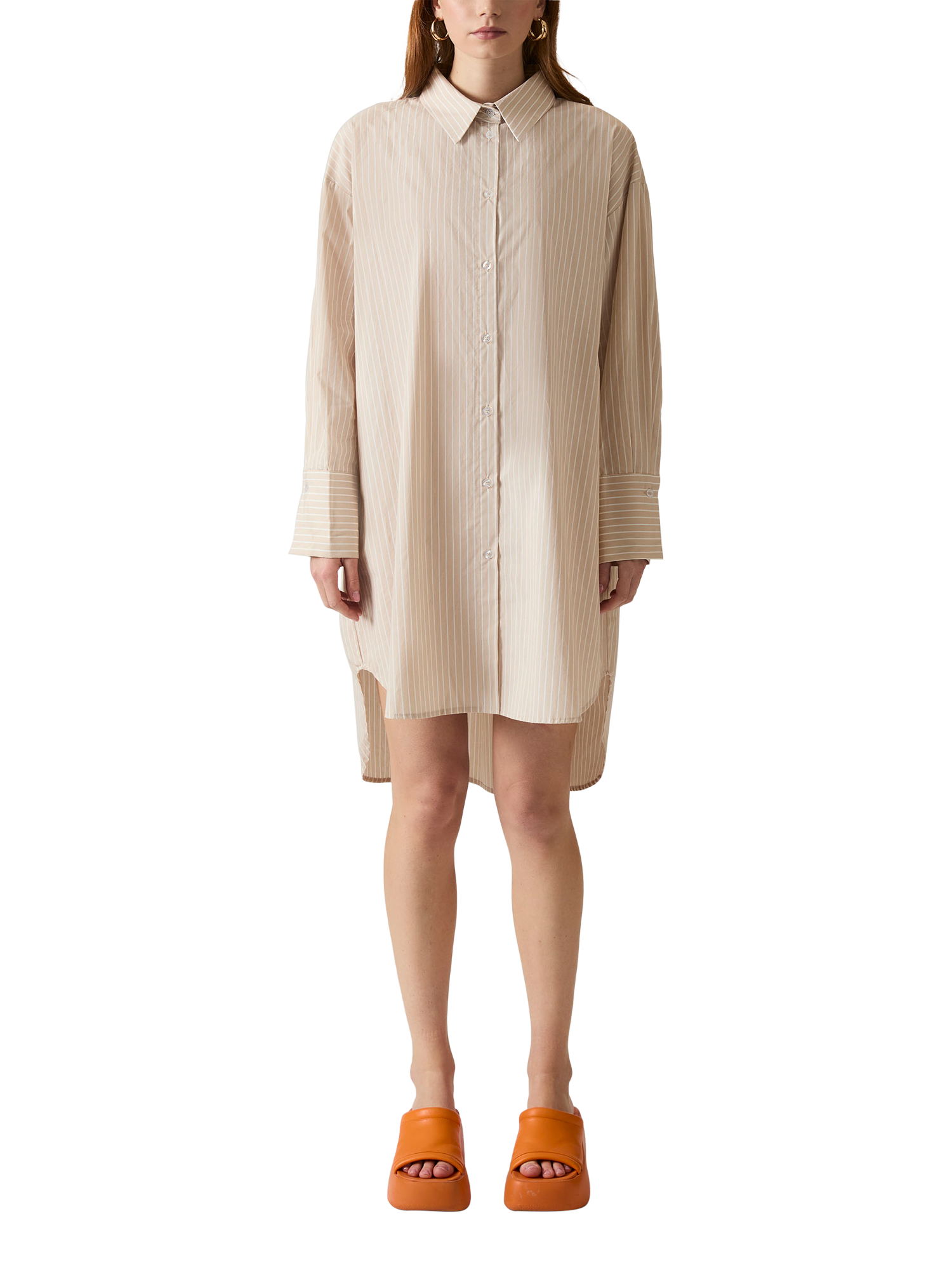 Product image 1 of 7, which shows James Lakeland Oversized Striped Cotton Blend Shirt, Beige/White, 8