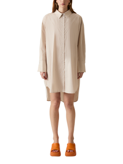 James Lakeland Oversized Striped Cotton Blend Shirt, Beige/White, Beige/White