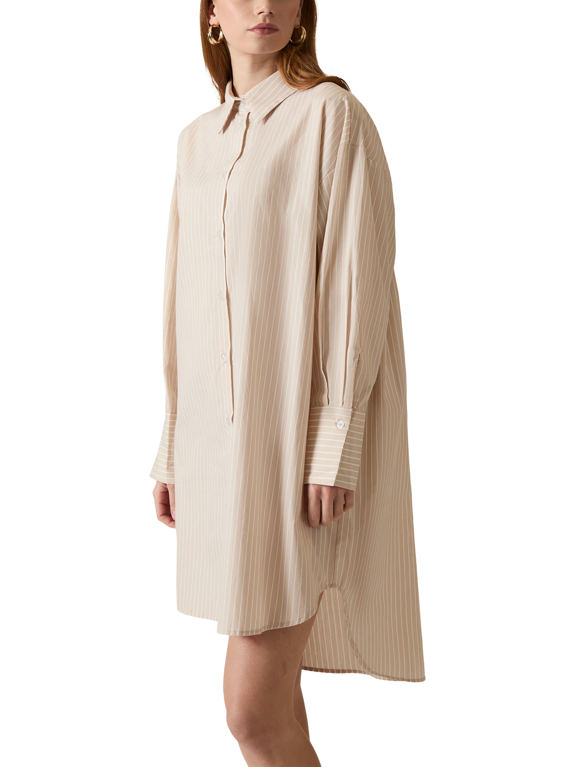 Product image 3 of 7, which shows James Lakeland Oversized Striped Cotton Blend Shirt, Beige/White, 8