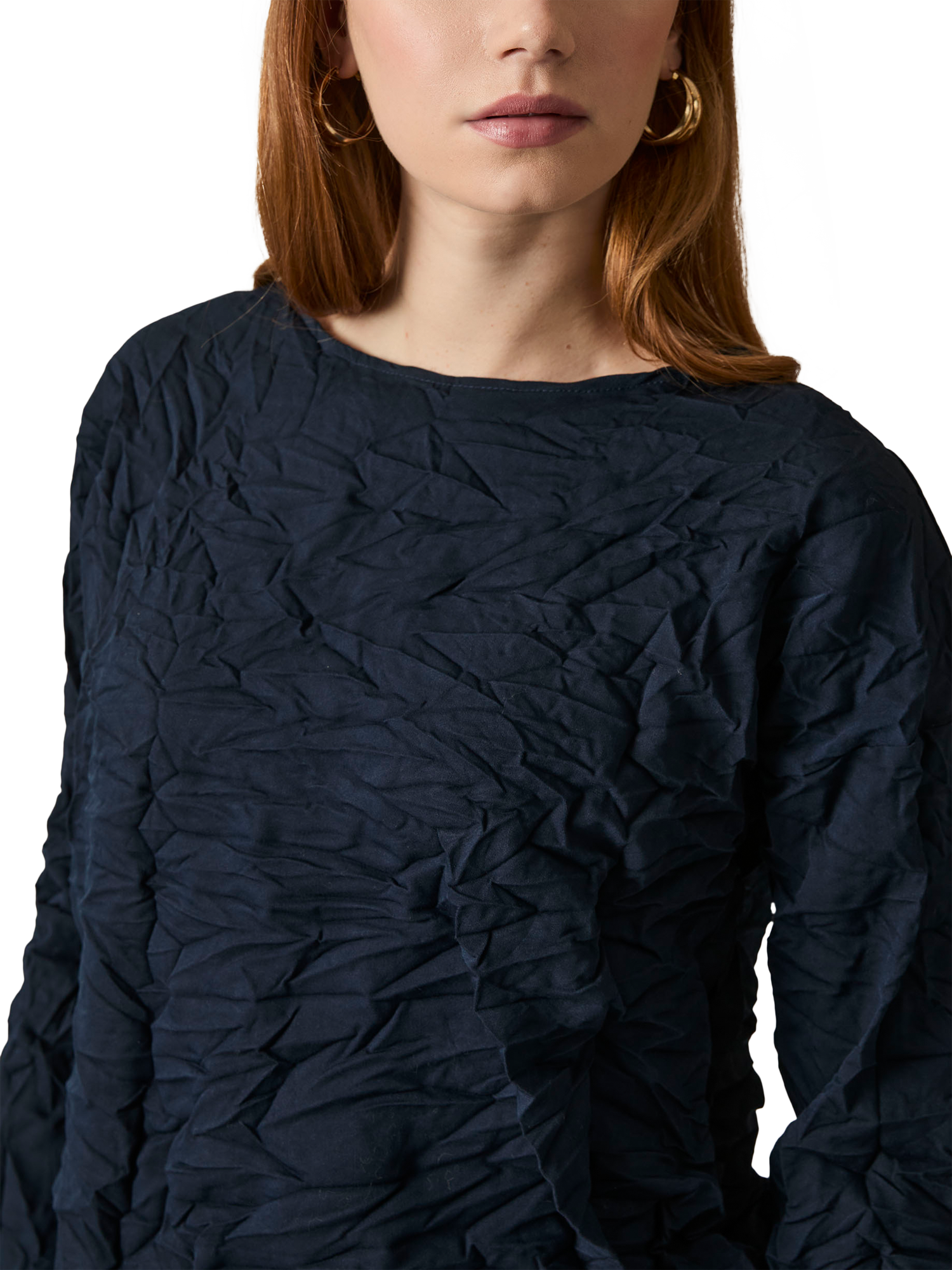 Product image 3 of 4, which shows James Lakeland Crinkled Long Sleeve Top, Navy, 8
