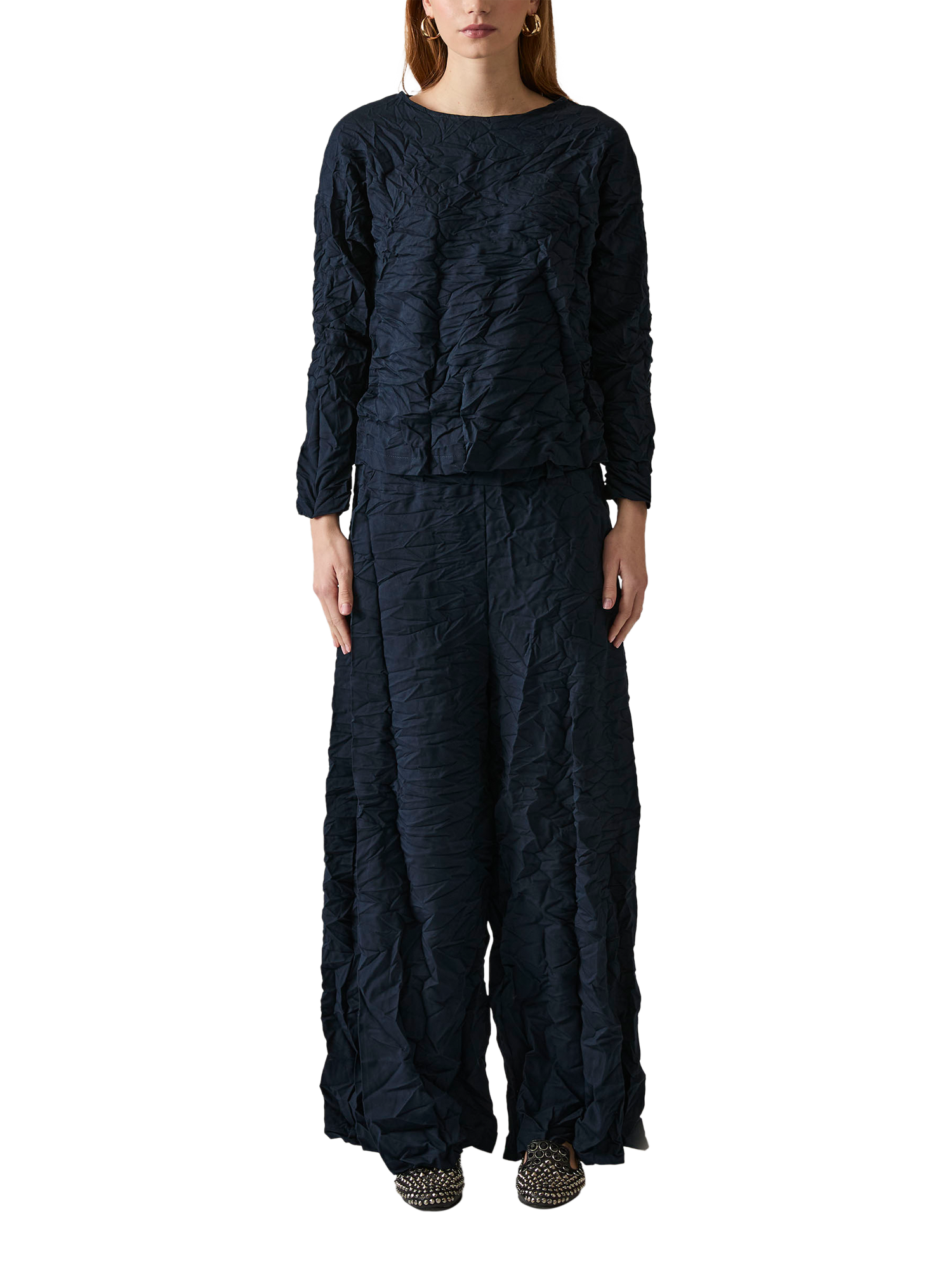Product image 1 of 7, which shows James Lakeland Crinkled Trousers, Navy, 8