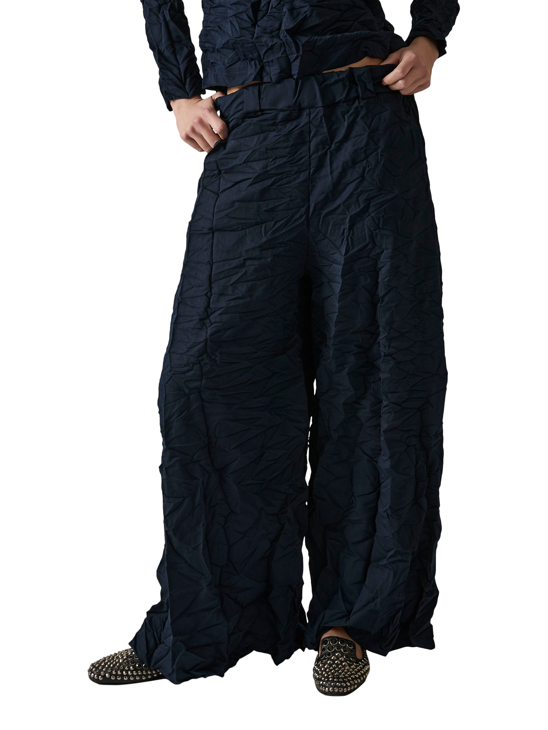 Product image 3 of 7, which shows James Lakeland Crinkled Trousers, Navy, 8