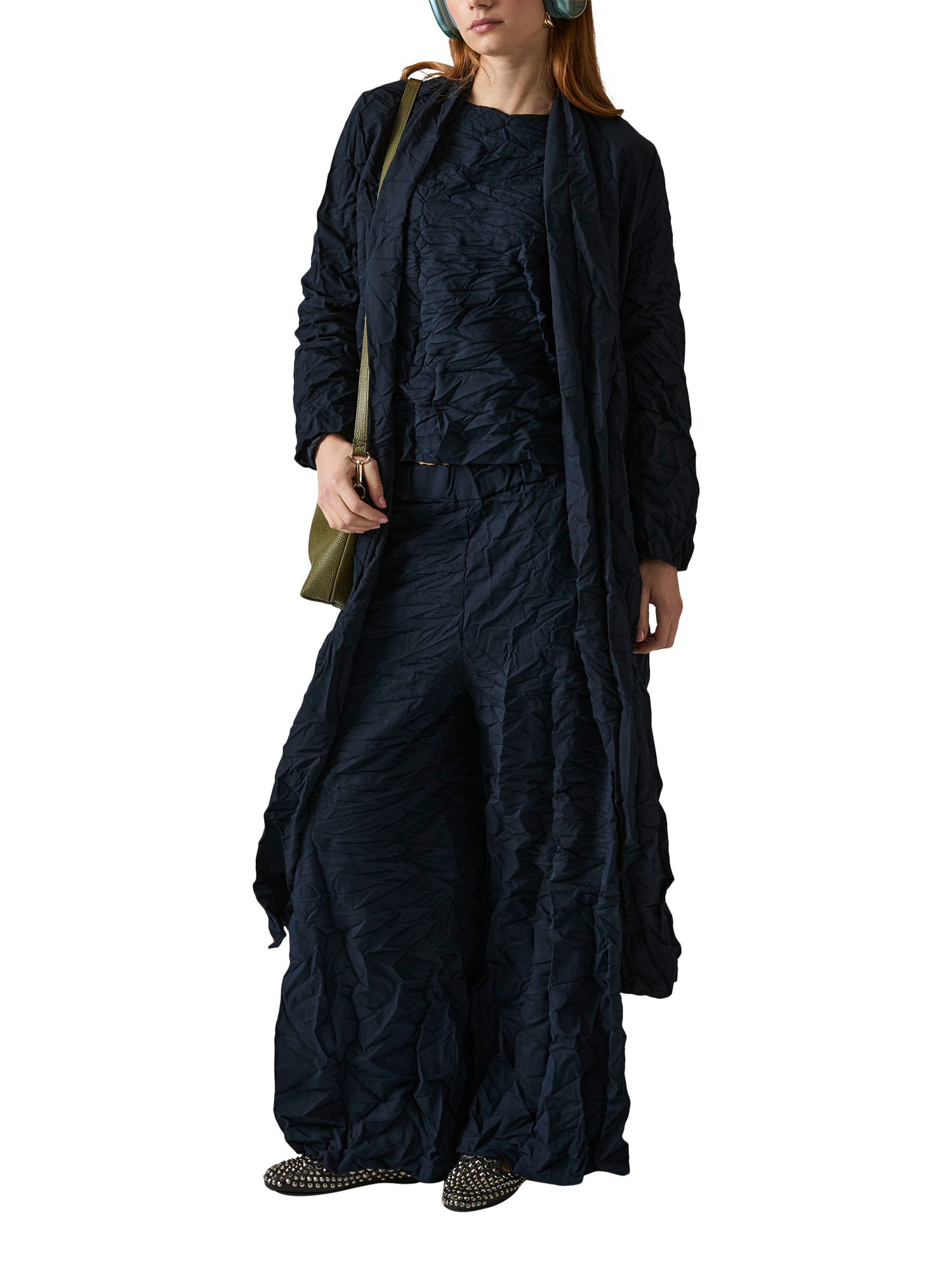 Product image 6 of 7, which shows James Lakeland Crinkled Trousers, Navy, 8