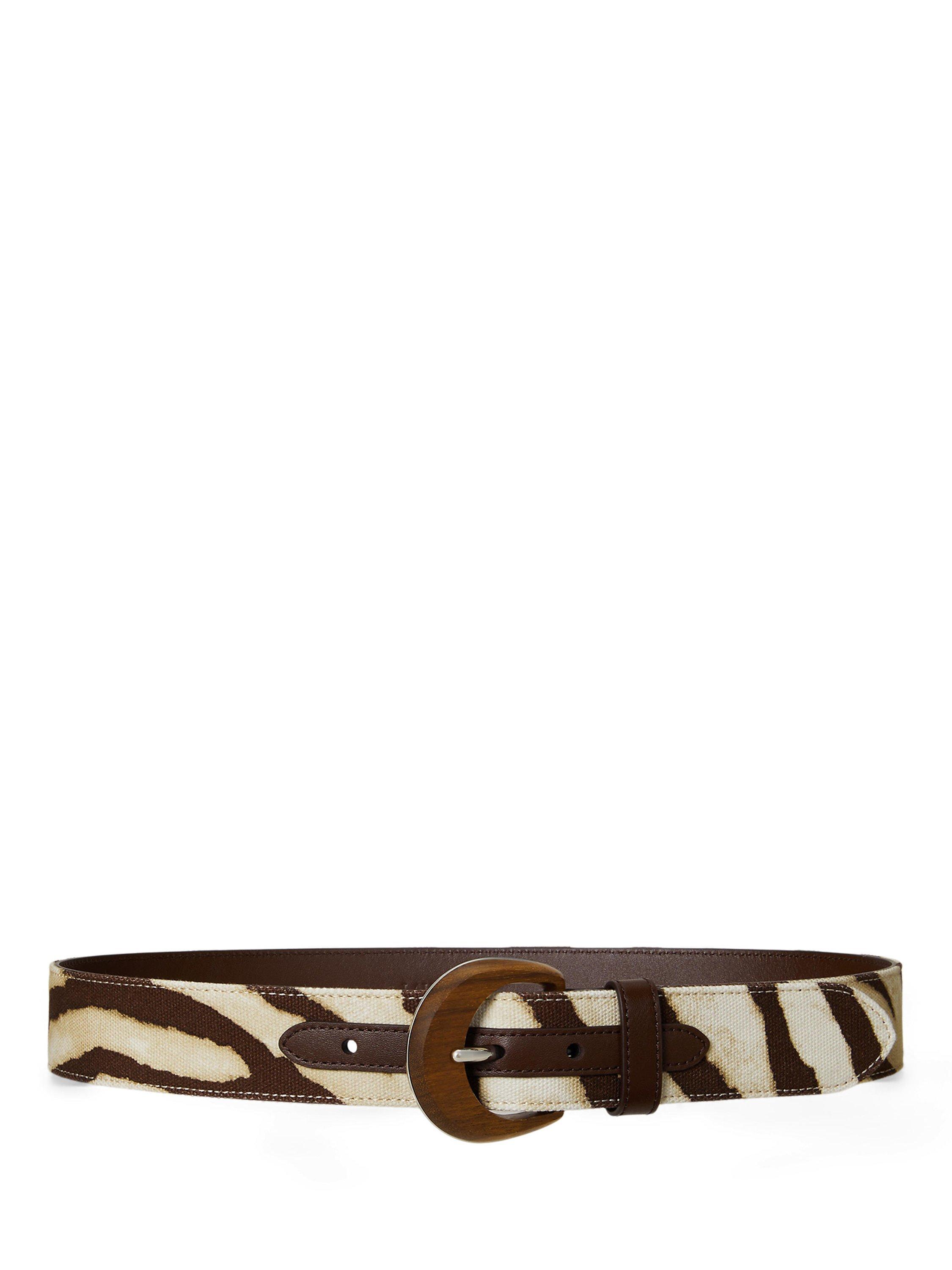Product image 1 of 2, which shows Ralph Lauren Wooden Buckle Belt, Zebra/Drk Hckry, XS