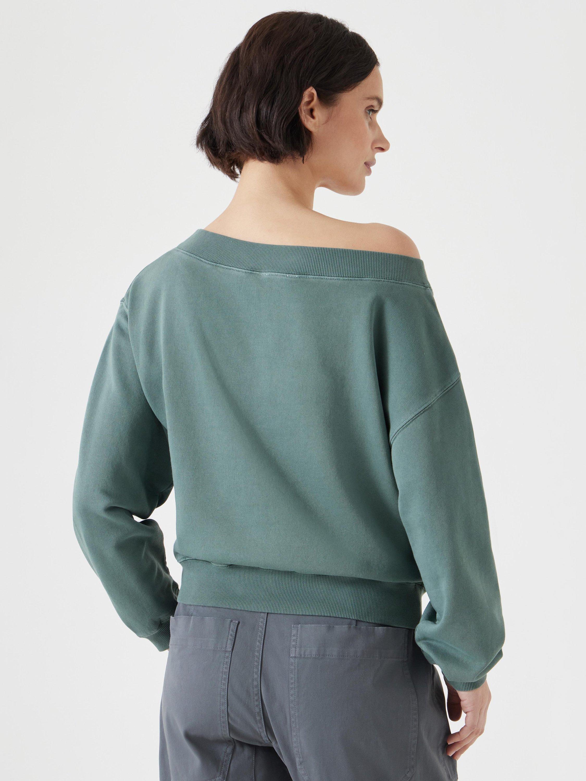 Product image 3 of 5, which shows HUSH Carlota Off Shoulder Sweatshirt, Sage Green, XS