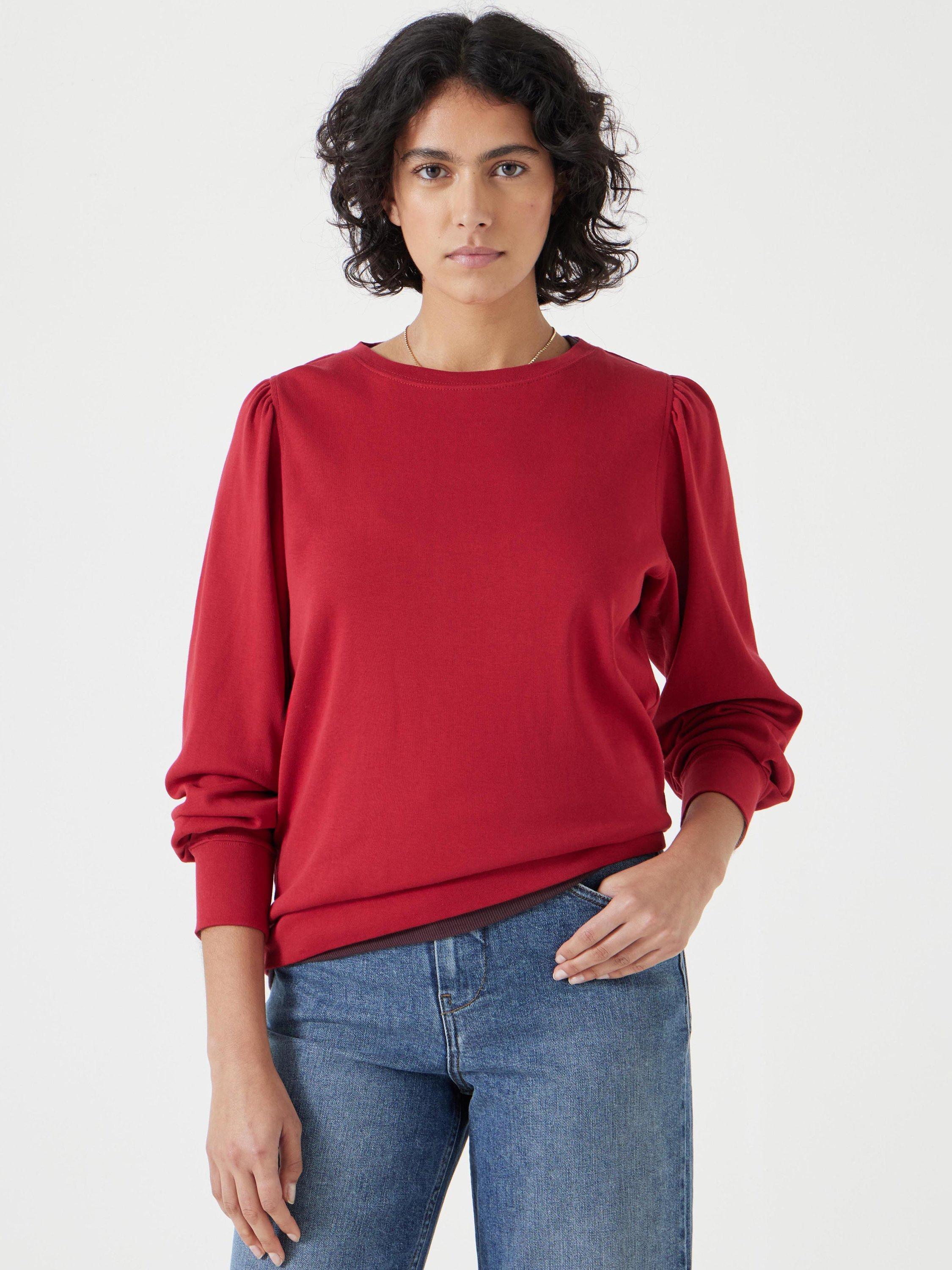 Product image 1 of 5, which shows HUSH Emily Puff Sleeve Cotton Jersey Top, Bright Red, XXS