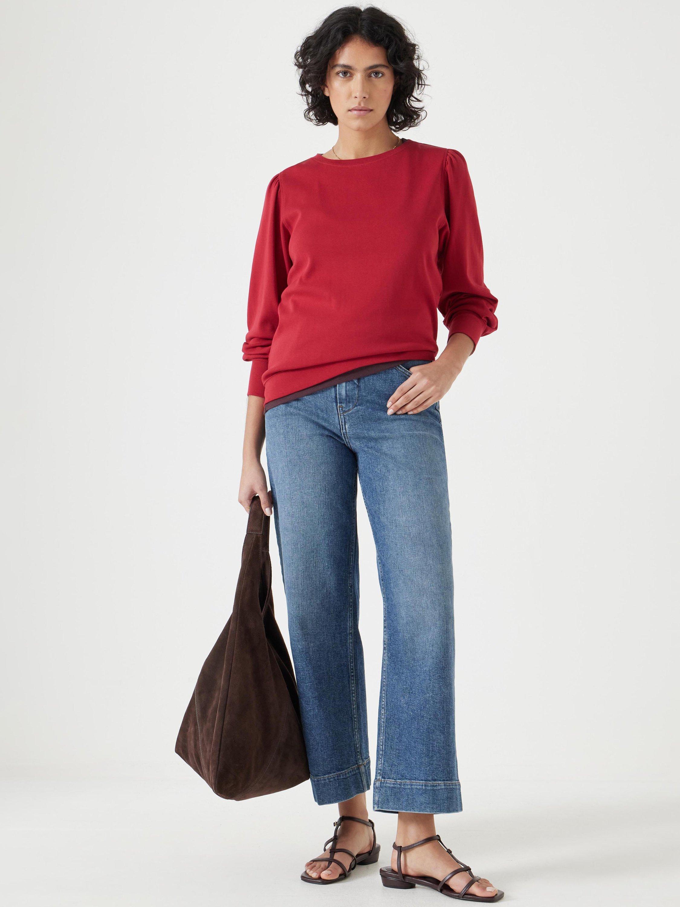 Product image 2 of 5, which shows HUSH Emily Puff Sleeve Cotton Jersey Top, Bright Red, XXS