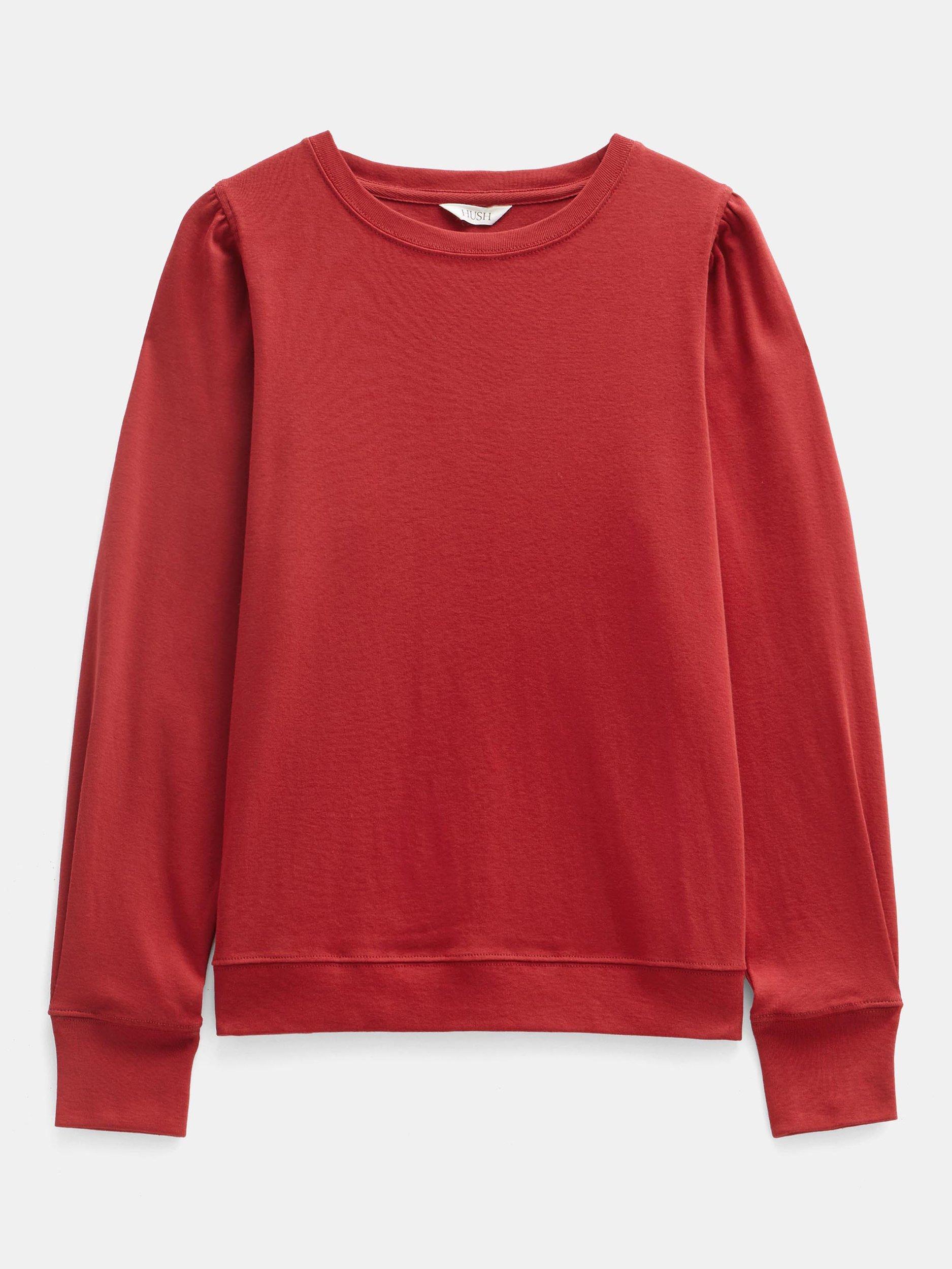 Product image 4 of 5, which shows HUSH Emily Puff Sleeve Cotton Jersey Top, Bright Red, XXS
