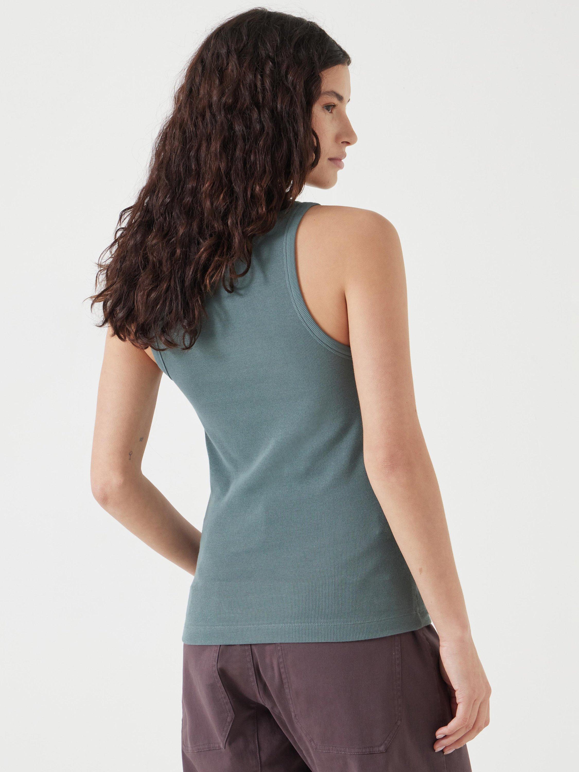 Product image 3 of 5, which shows HUSH High Neck Ribbed Vest Top, Sage Green, XXS