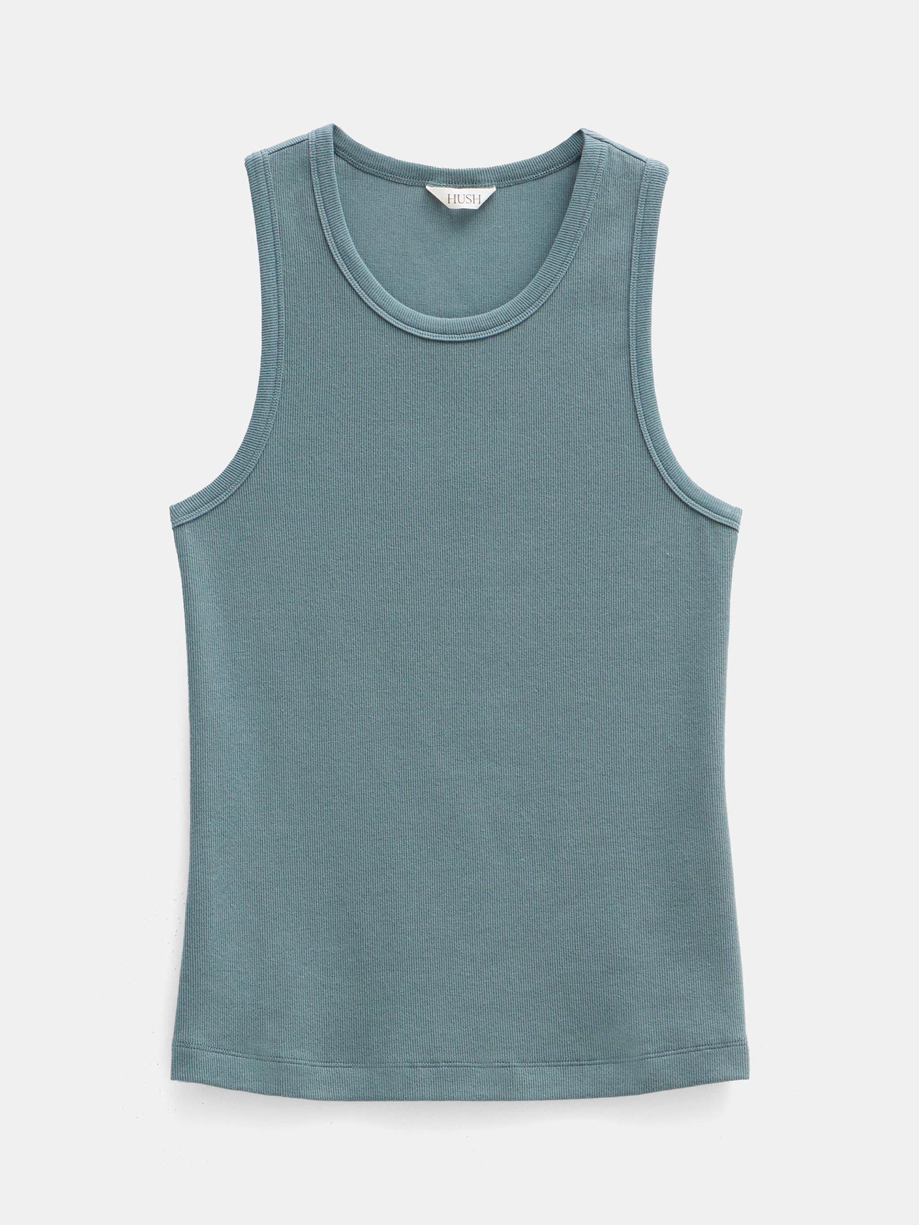 Product image 4 of 5, which shows HUSH High Neck Ribbed Vest Top, Sage Green, XXS