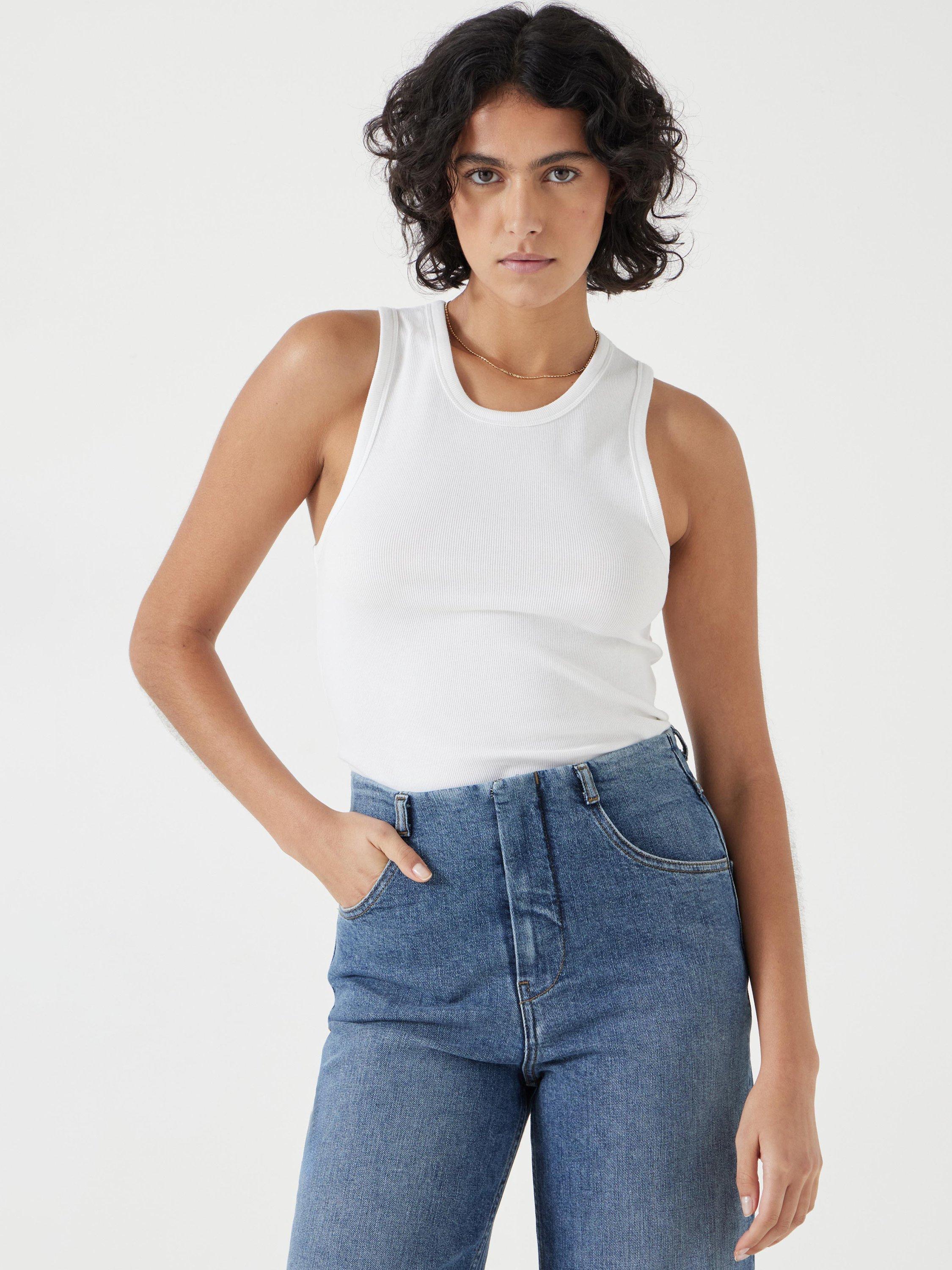 Product image 1 of 11, which shows HUSH High Neck Ribbed Vest Top, White, XXS