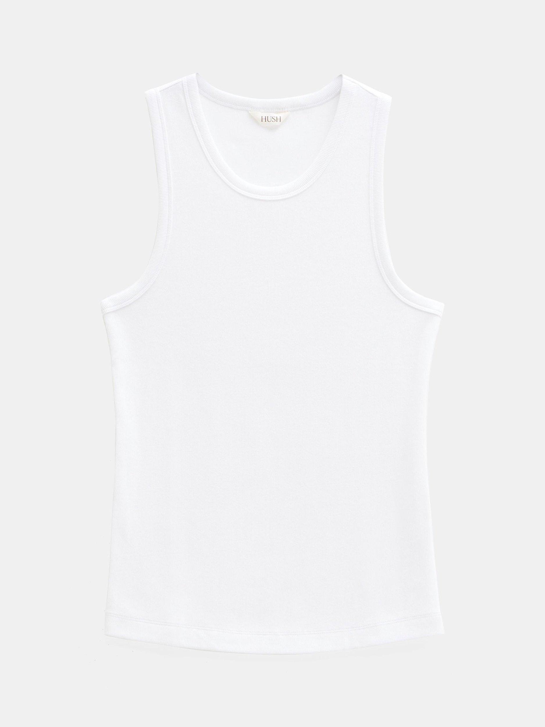 Product image 4 of 11, which shows HUSH High Neck Ribbed Vest Top, White, XXS