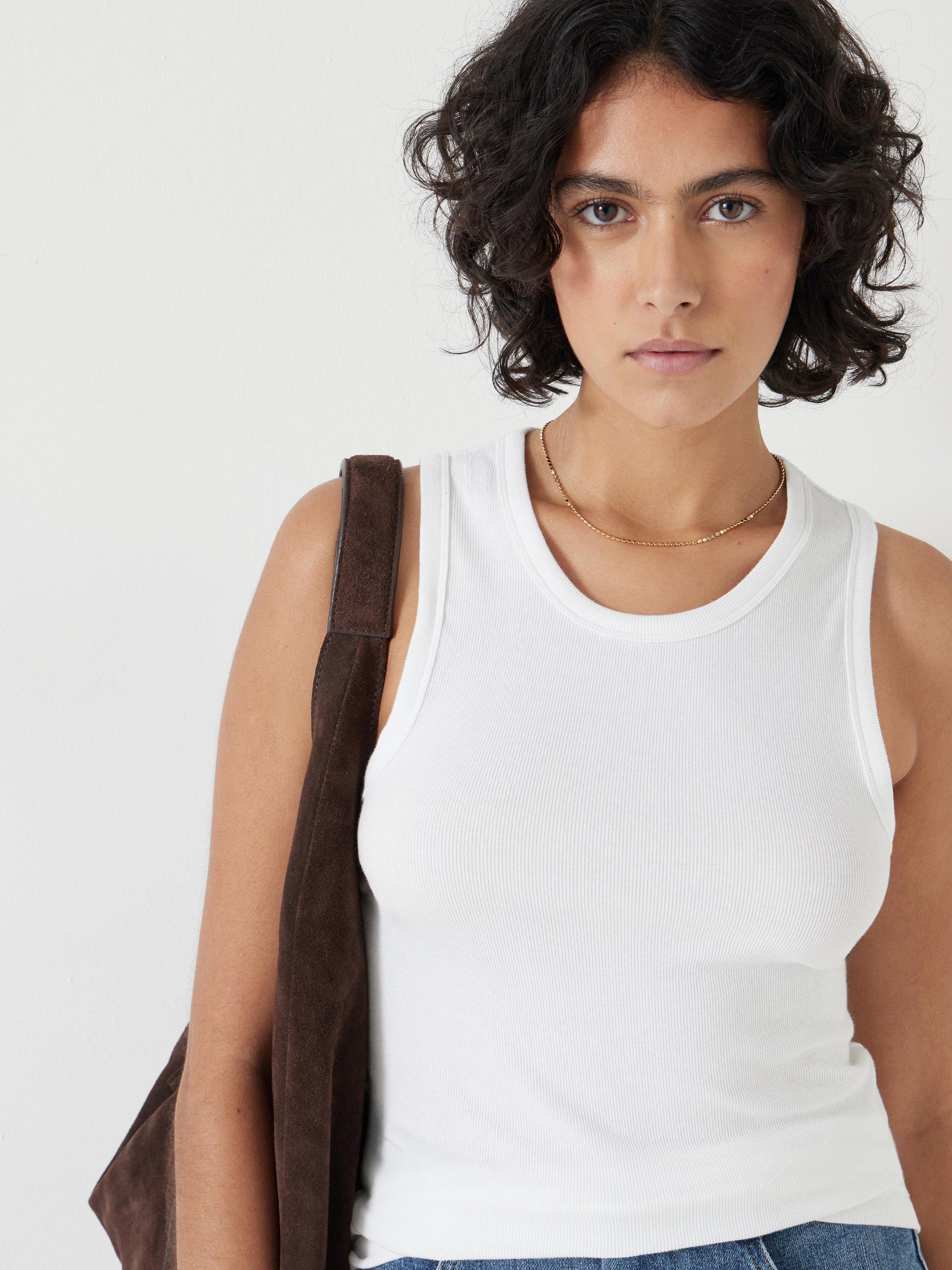 Product image 5 of 11, which shows HUSH High Neck Ribbed Vest Top, White, XXS