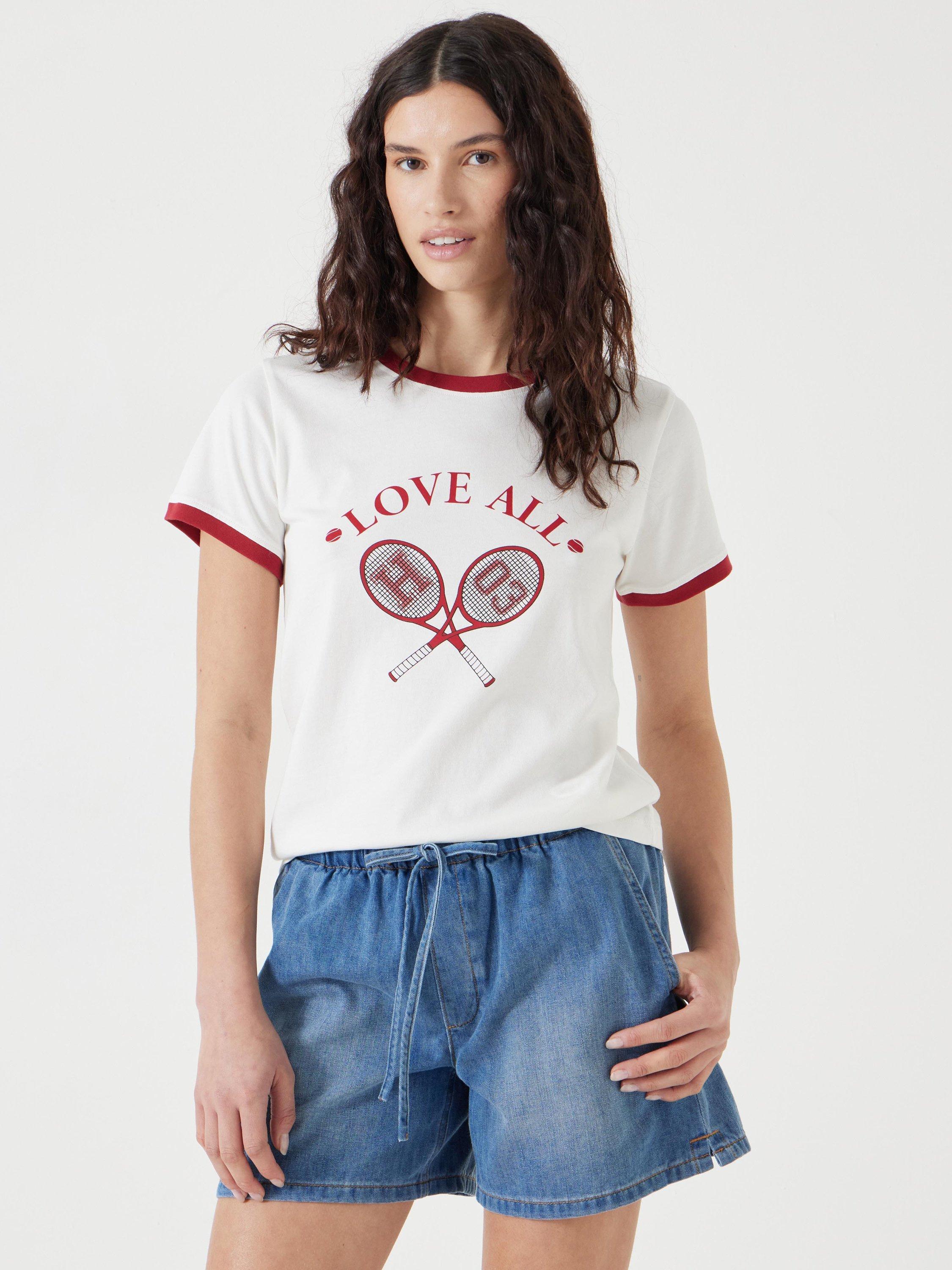 Product image 1 of 5, which shows HUSH Love All Graphic T-Shirt, White/Red, L