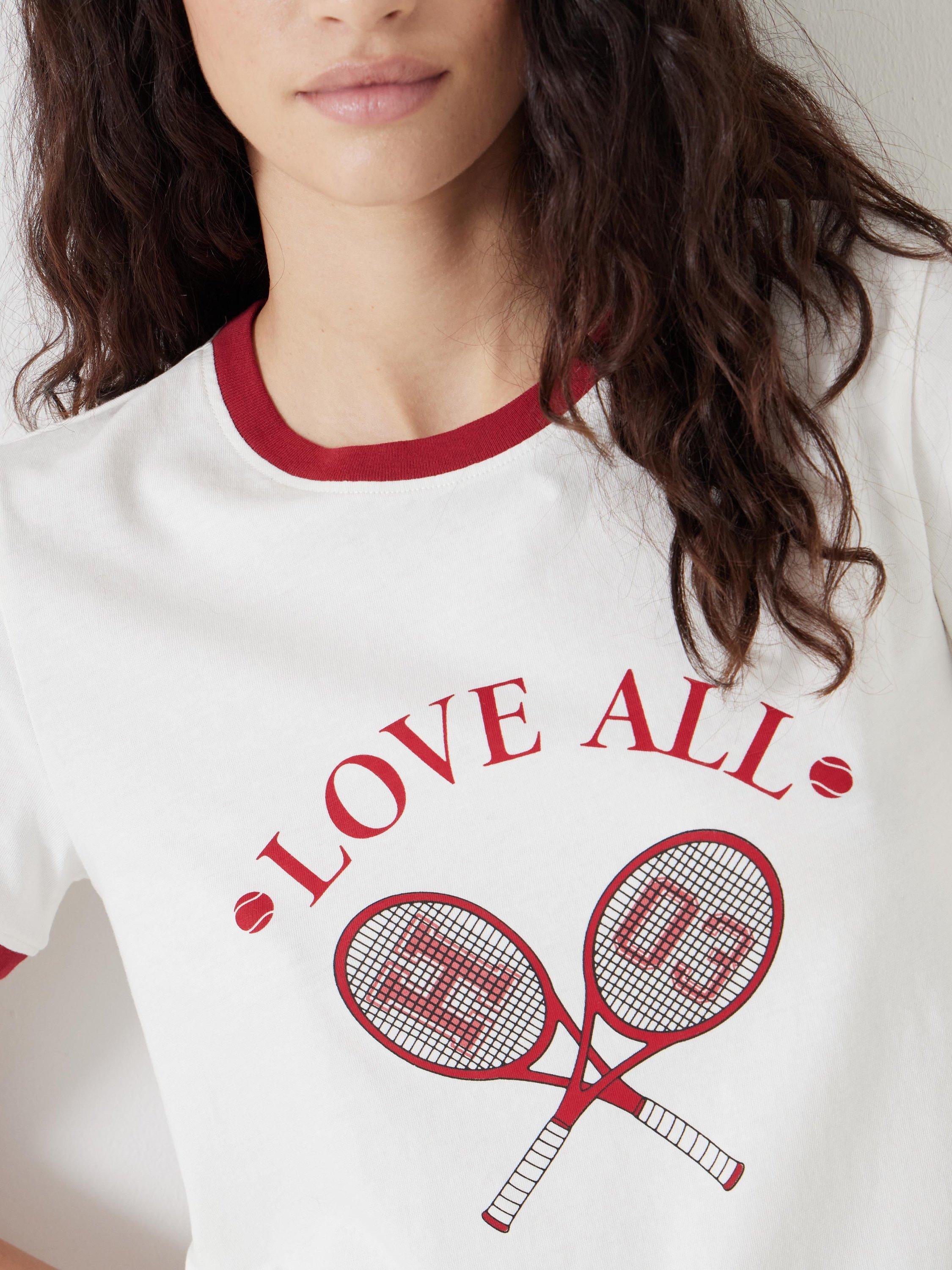 Product image 5 of 5, which shows HUSH Love All Graphic T-Shirt, White/Red, L