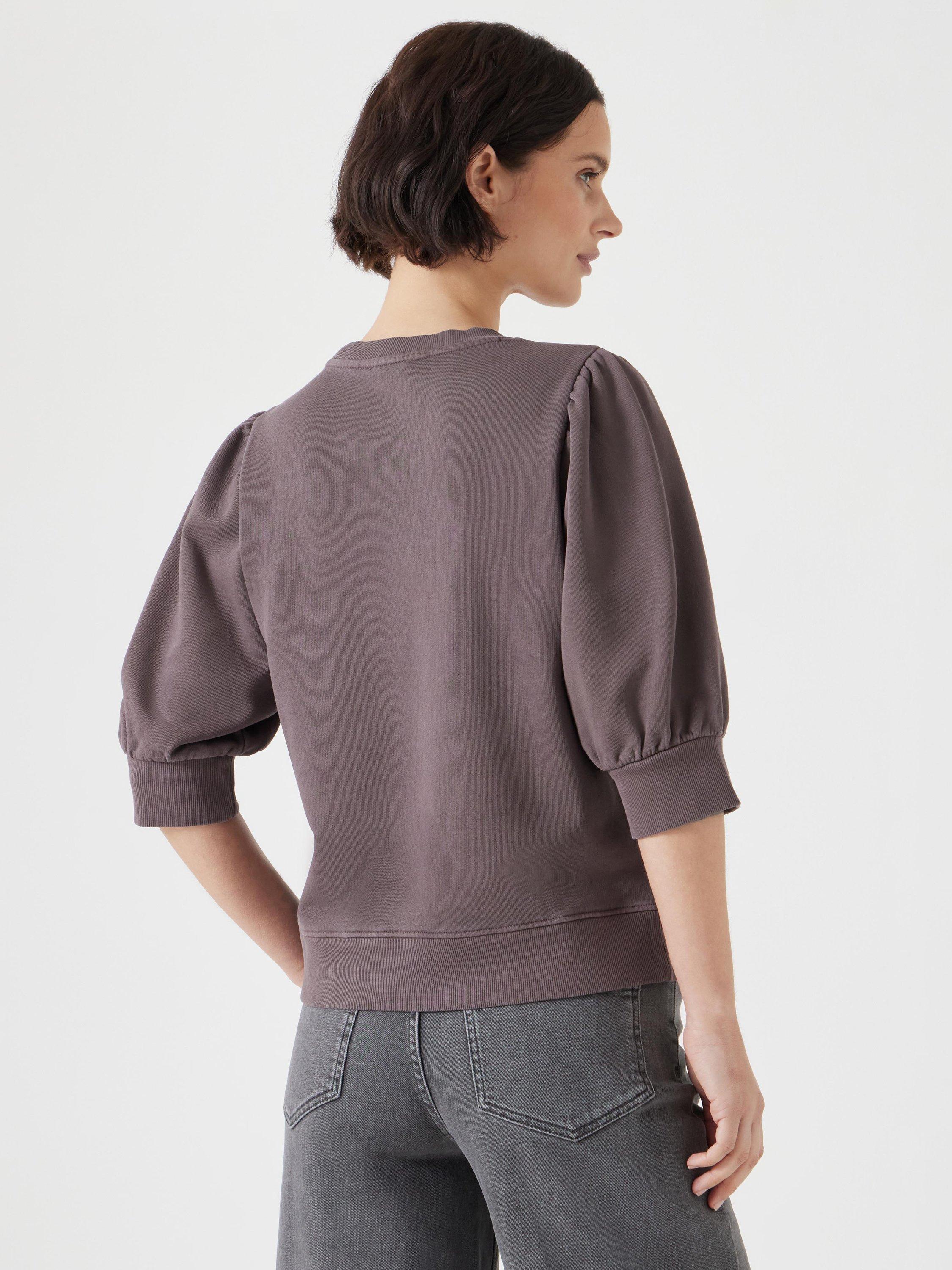 Product image 3 of 5, which shows HUSH Puff Sleeve Sweatshirt, Raisin Brown, XXS