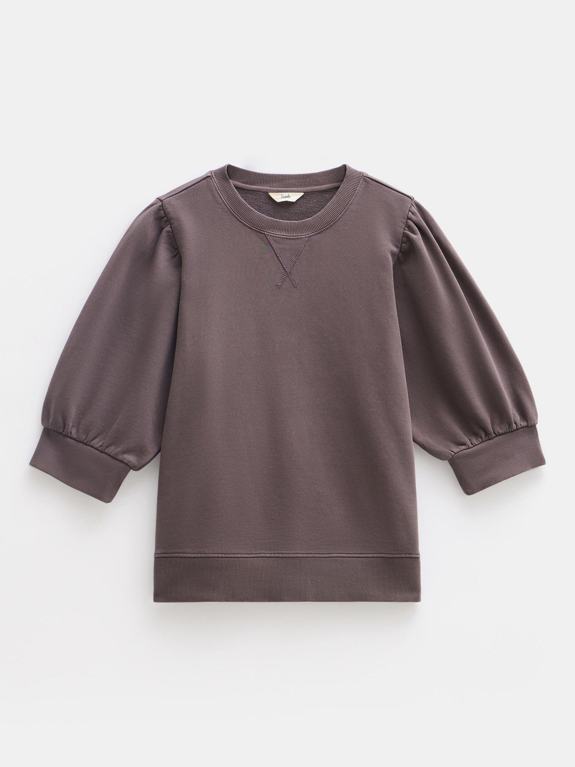 Product image 4 of 5, which shows HUSH Puff Sleeve Sweatshirt, Raisin Brown, XXS