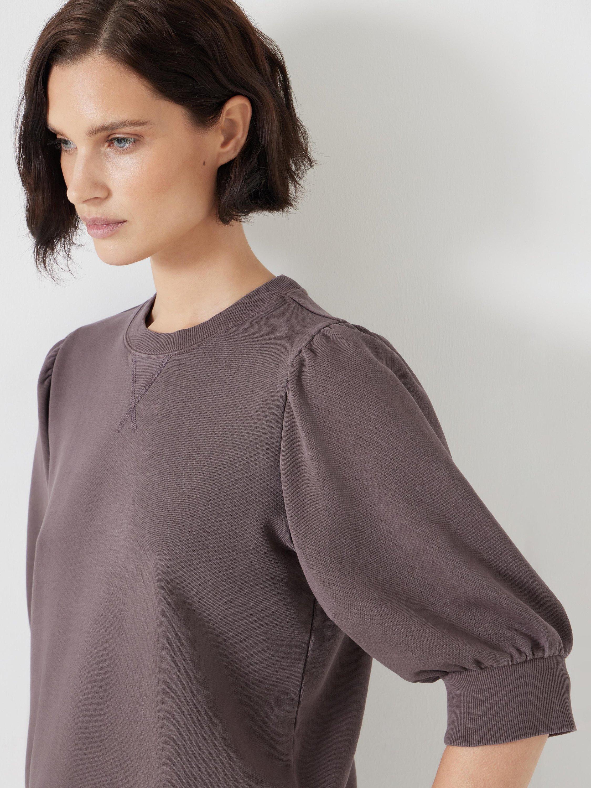 Product image 5 of 5, which shows HUSH Puff Sleeve Sweatshirt, Raisin Brown, XXS