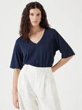 HUSH Reece Drape V-Neck T-Shirt, Navy