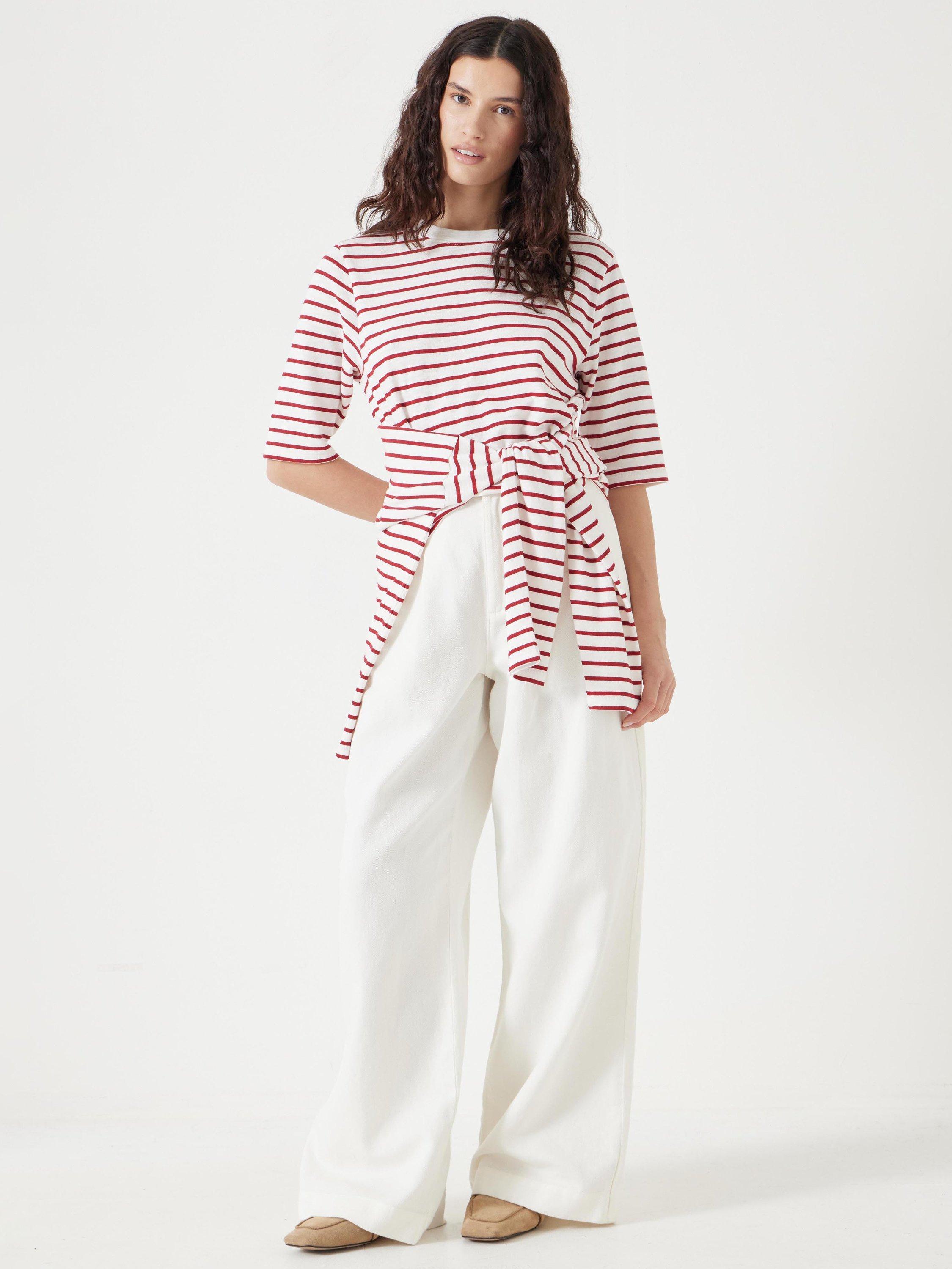 Product image 2 of 5, which shows HUSH Sora Stripe Crew Neck T-Shirt, White/Red, XS