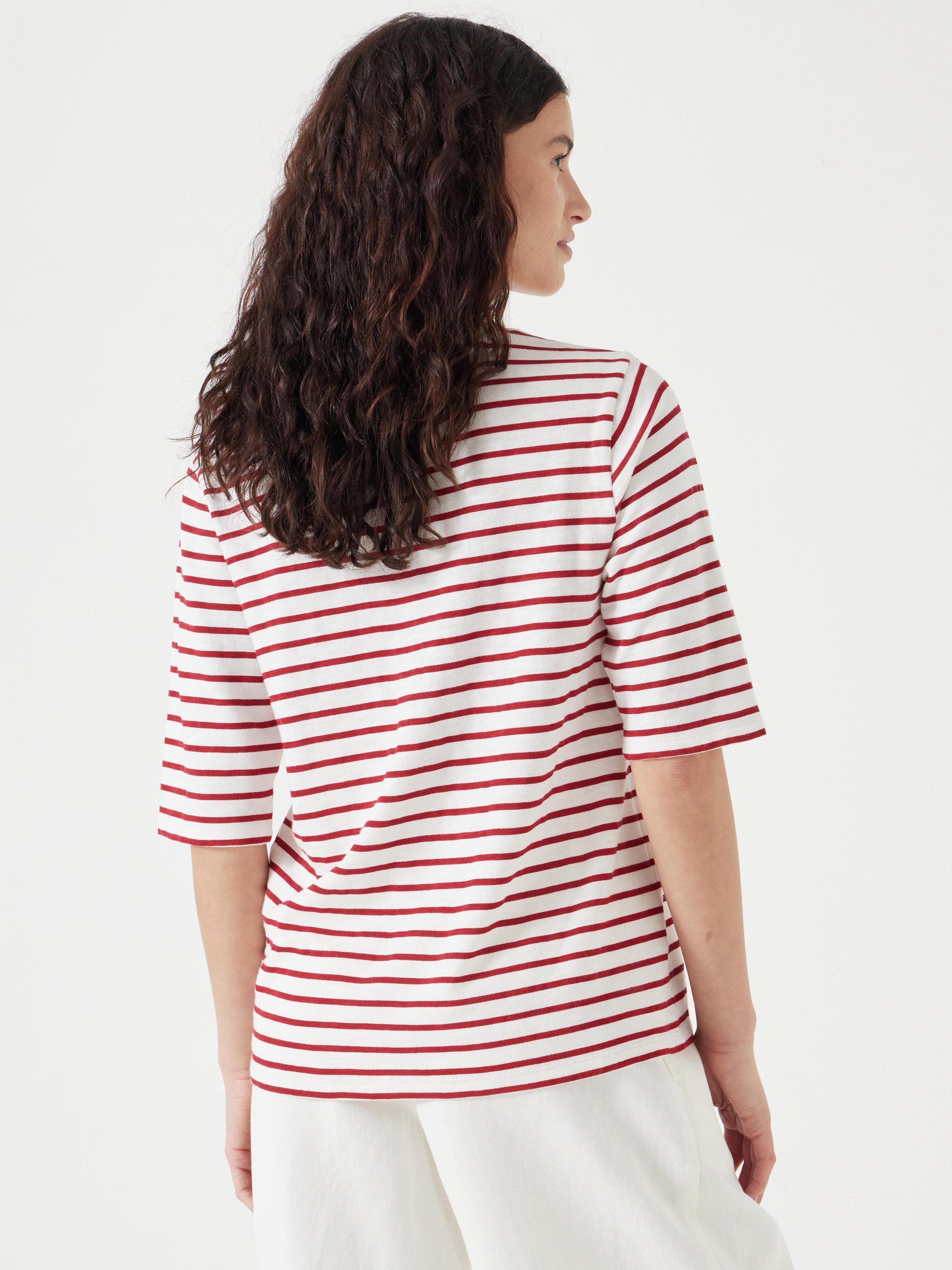 Product image 3 of 5, which shows HUSH Sora Stripe Crew Neck T-Shirt, White/Red, XS