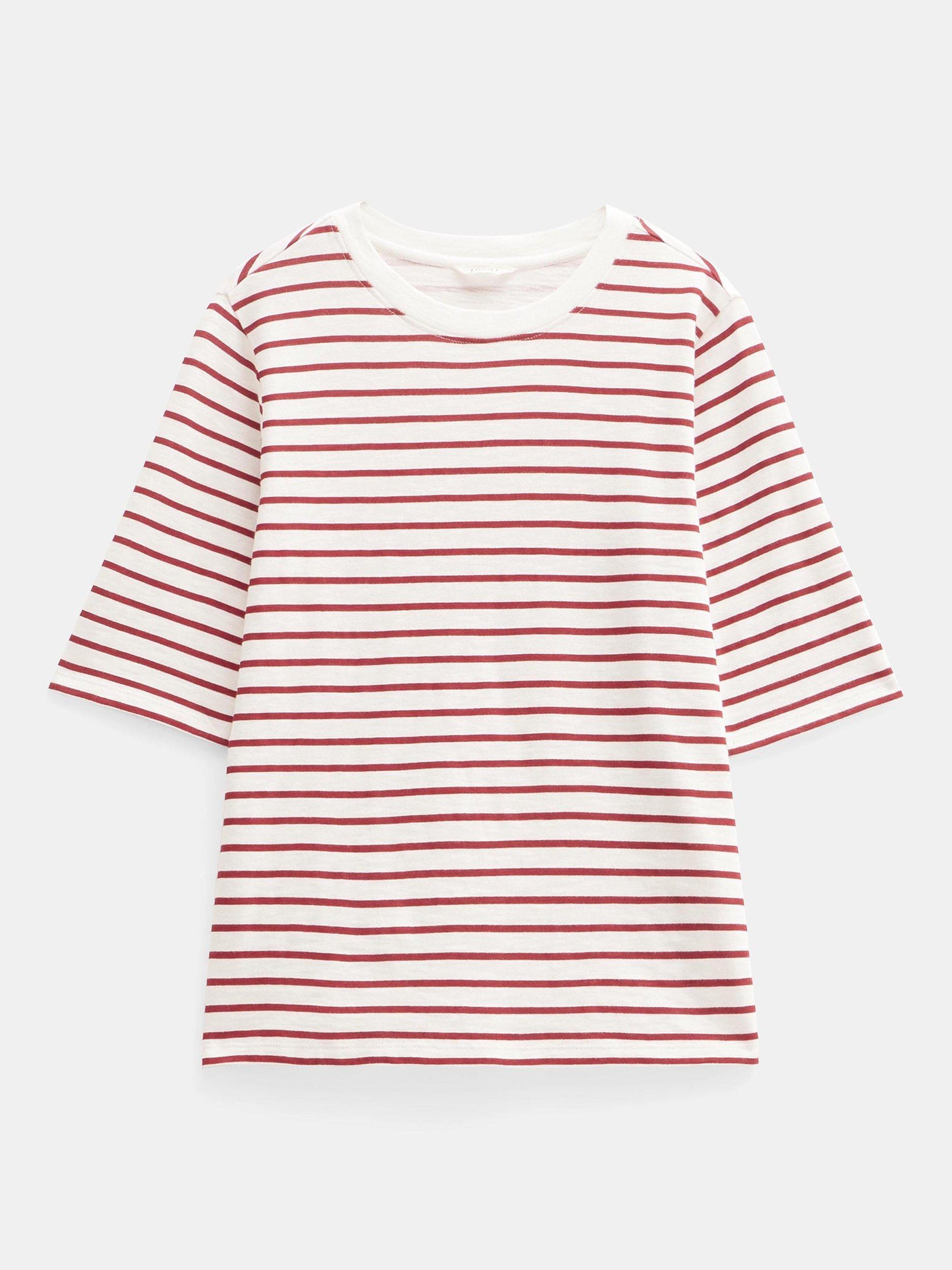 Product image 4 of 5, which shows HUSH Sora Stripe Crew Neck T-Shirt, White/Red, XS