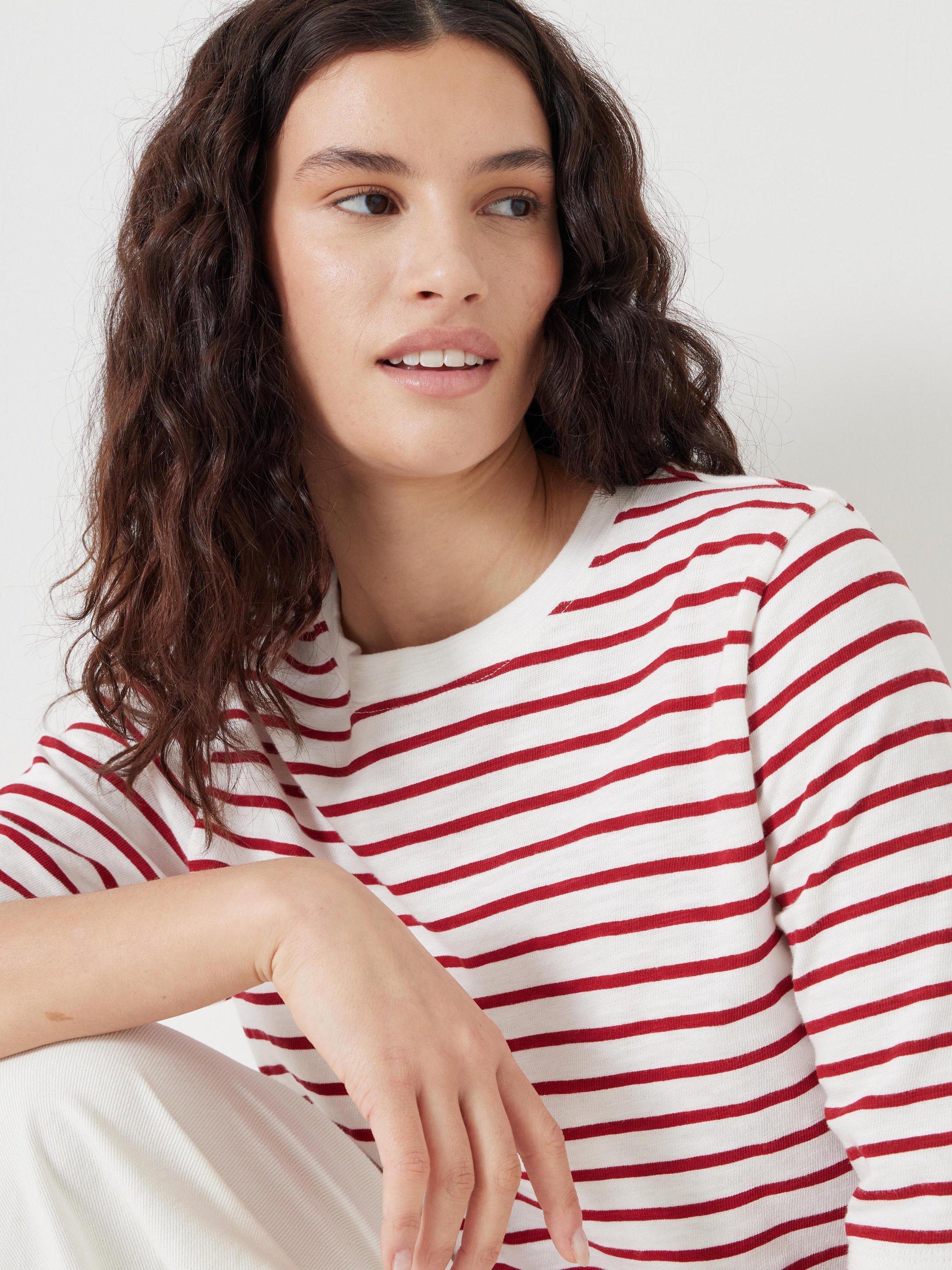 Product image 5 of 5, which shows HUSH Sora Stripe Crew Neck T-Shirt, White/Red, XS
