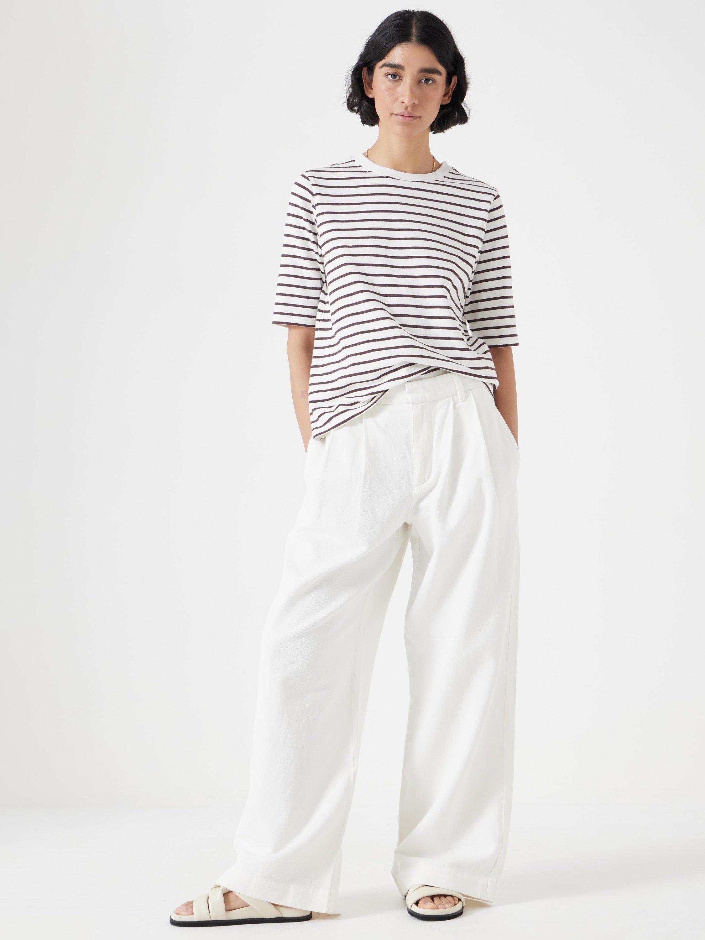 Product image 4 of 6, which shows HUSH Sora Stripe Crew Neck T-Shirt, White/Brown, XXS