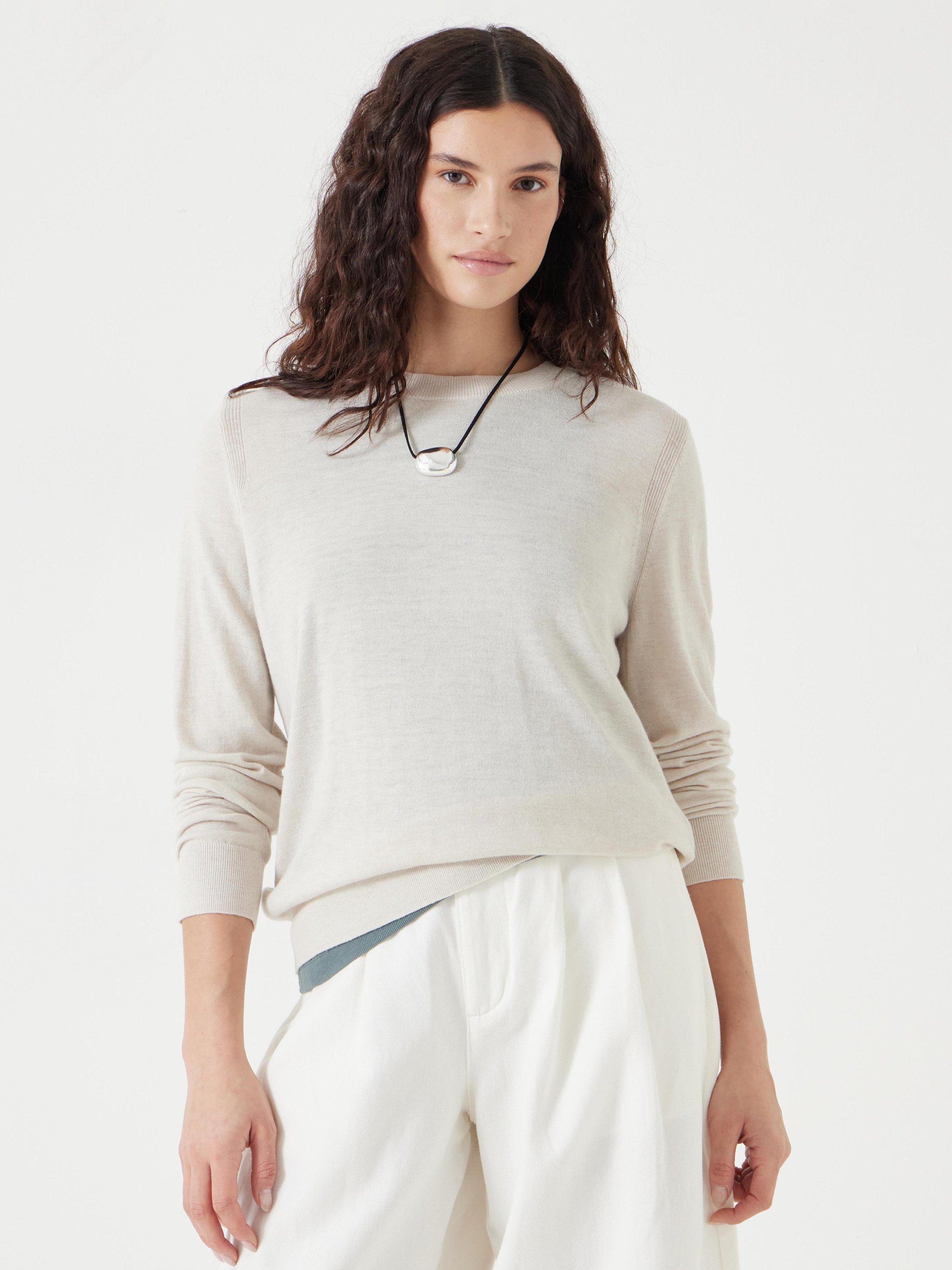 Product image 1 of 5, which shows HUSH Fine Knit Wool Blend Jumper, Oatmeal Marl, XXS