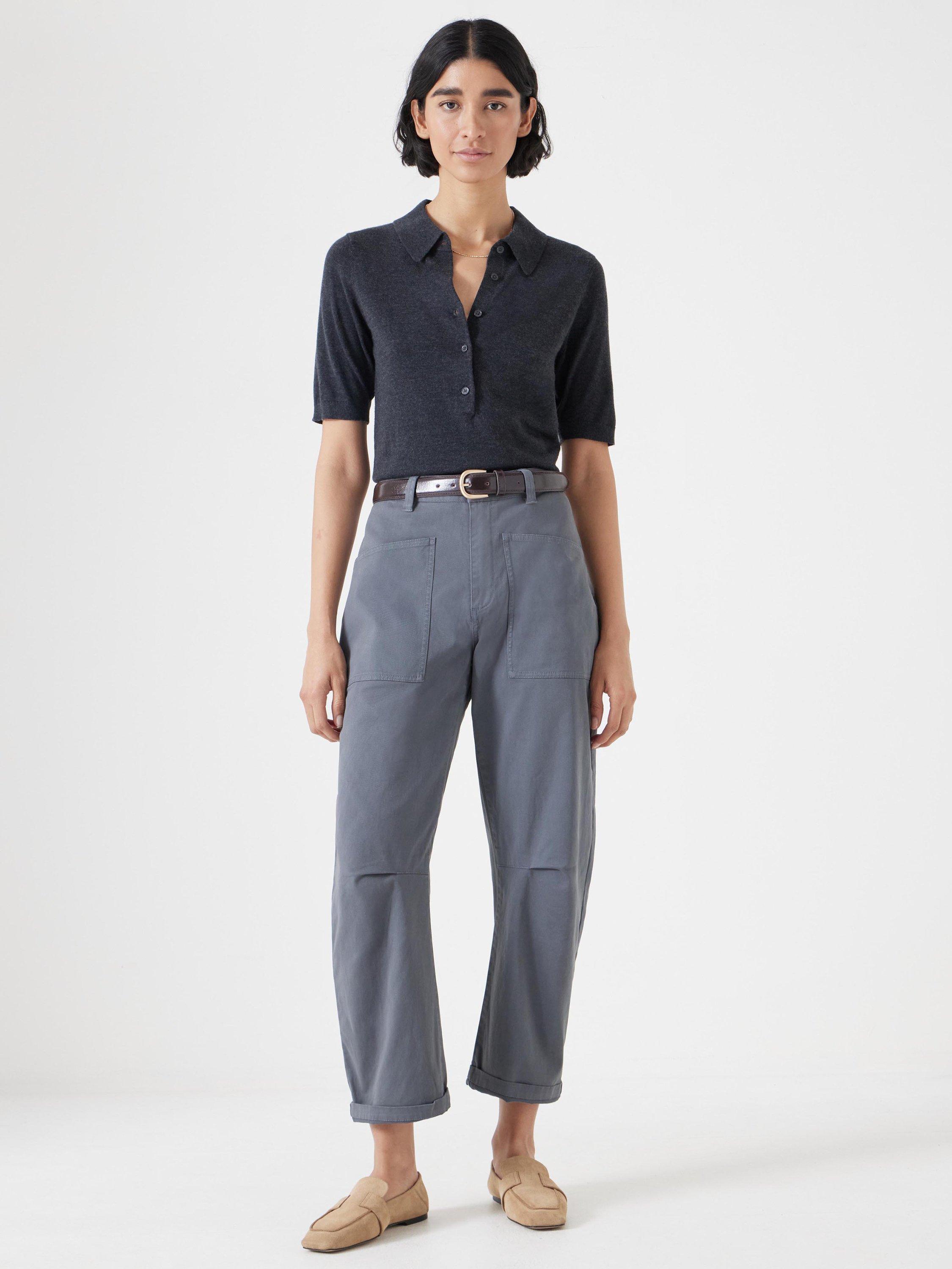 Product image 2 of 5, which shows HUSH Fine Knit Wool Blend Polo Shirt, Charcoal Marl, XXS