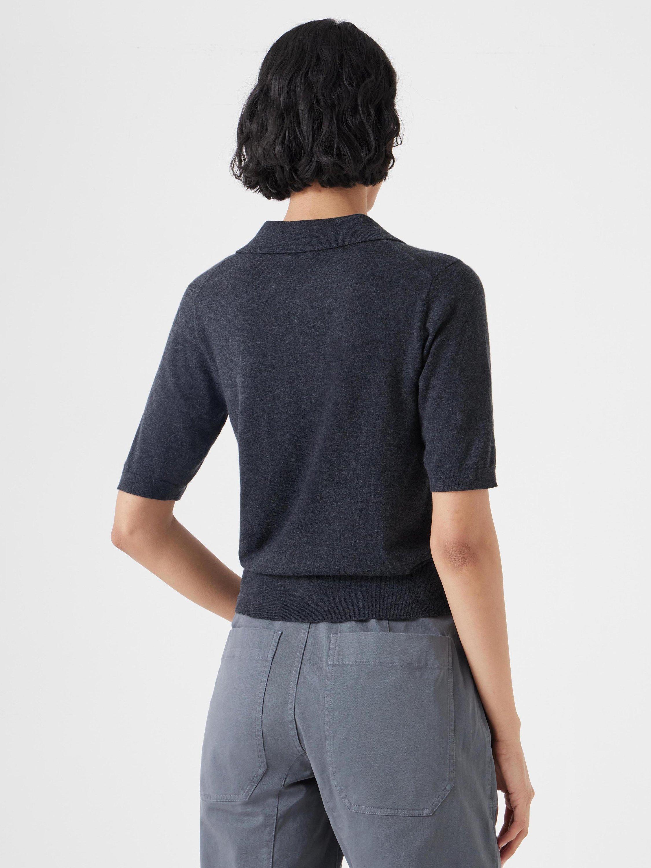 Product image 3 of 5, which shows HUSH Fine Knit Wool Blend Polo Shirt, Charcoal Marl, XXS